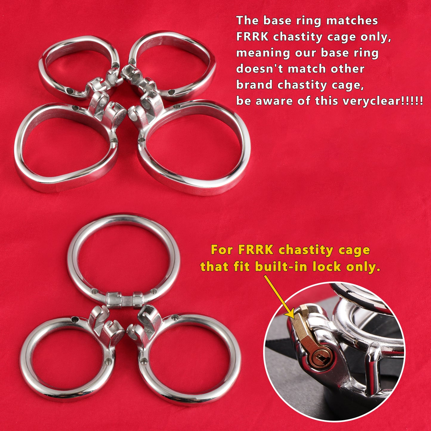 Base Rings for FRRK Metal Chastity Cage That Fit Internal Side Slide Lock System Only