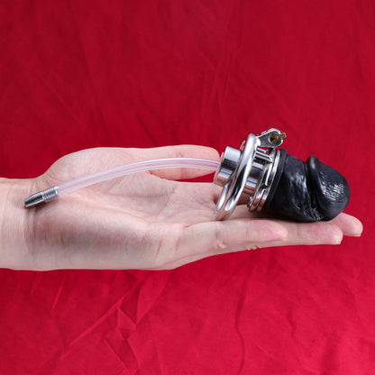 Inverted Single Cylinder Chastity Cage With Dildo & Catheter, F3407