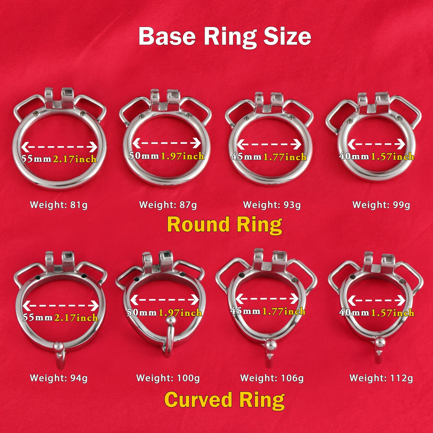 Base Rings for FRRK Chastity Cage (With Ears & Hook) That Fit Internal Side Slide Lock System Only, K03