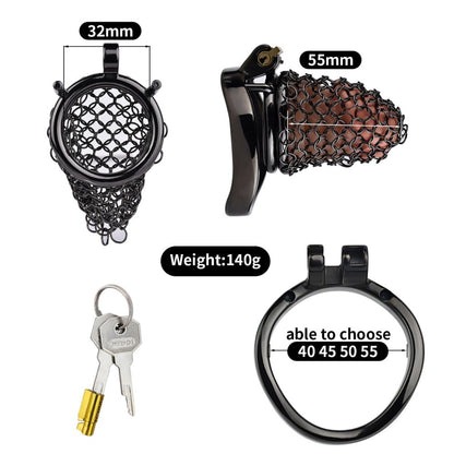 Black Soft Metal Mesh Chastity Cage | F3195B - FRRK