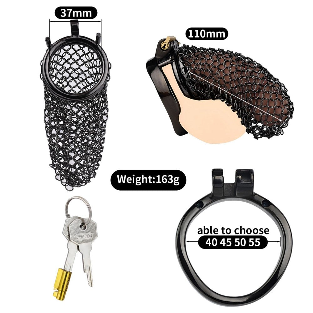 Black Soft Metal Mesh Chastity Cage | F3195B - FRRK