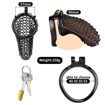 Black Soft Metal Mesh Chastity Cage | F3195B - FRRK