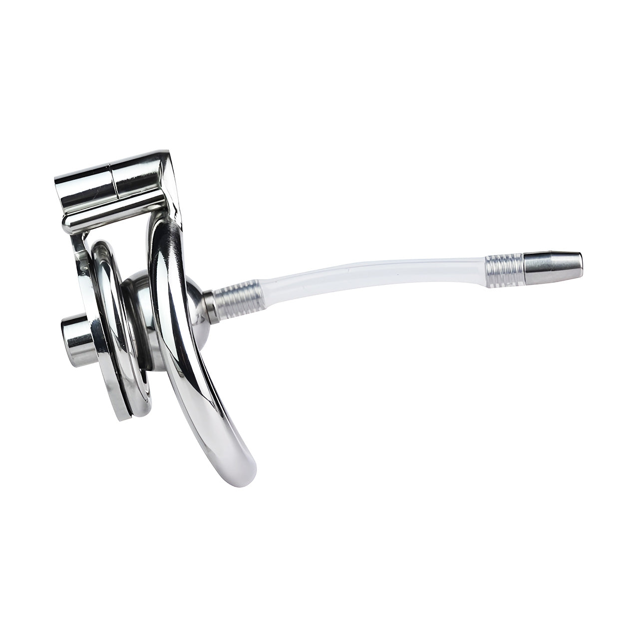 Flat Chastity Cage with Solid Metal Negative Ball and Catheter, F3189