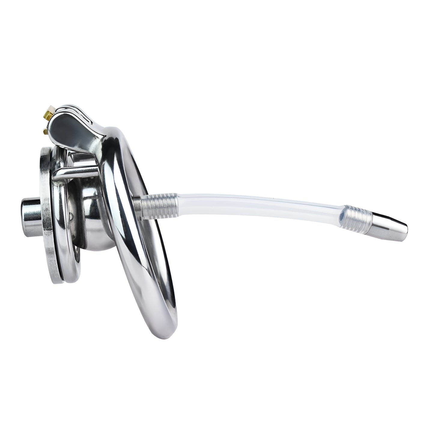 Flat Chastity Cage with Solid Metal Negative Ball and Catheter, F3192