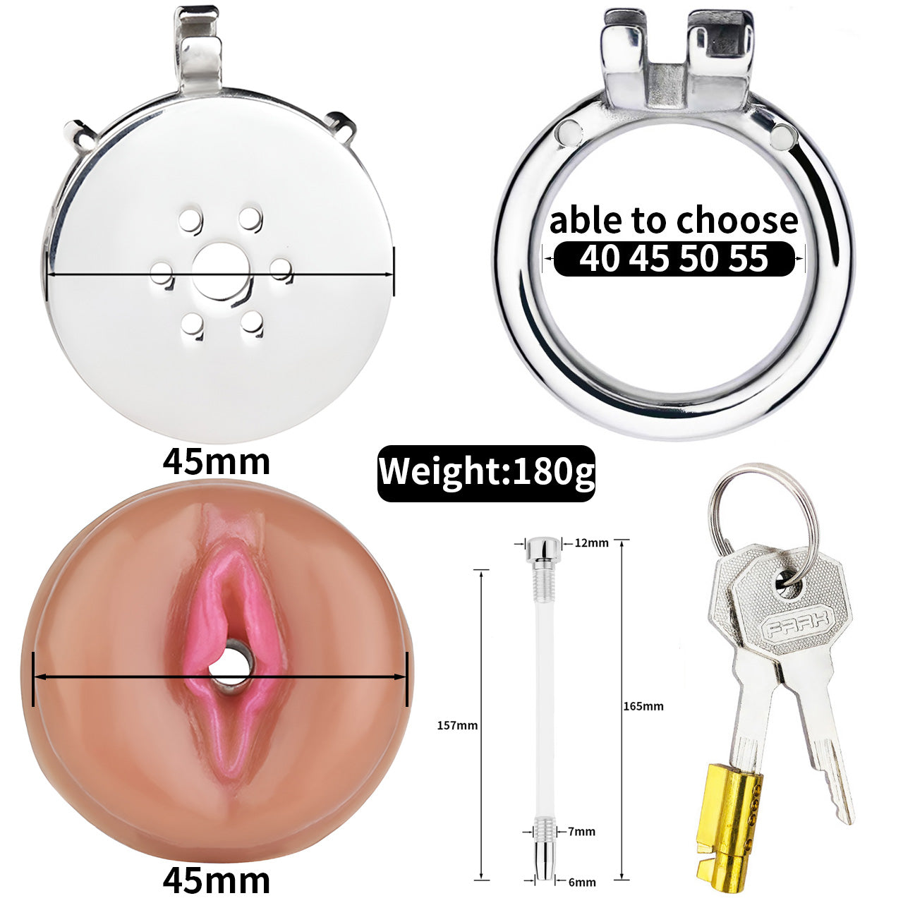 Flat Pussy Chastity Cage with Catheter | F3176P - FRRK