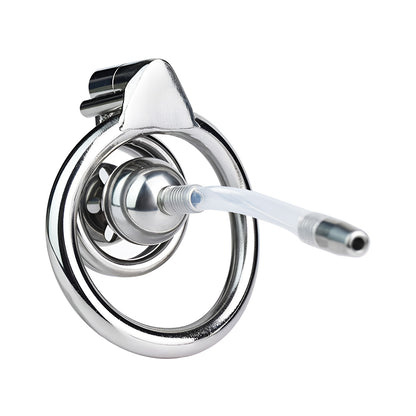 Flat Chastity Cage with Solid Metal Negative Ball and Catheter, F3189