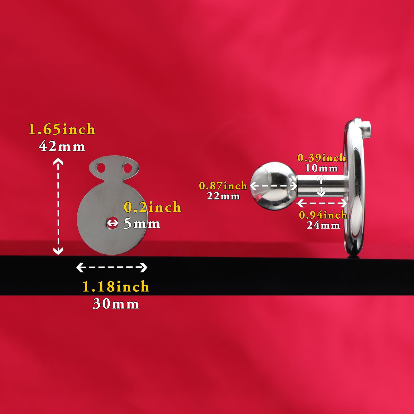 Flat Disc Chastity Cage With Inverted Steel Long Bar Ball, F3162