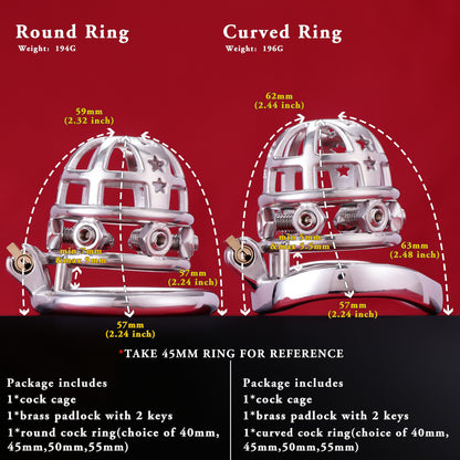 37mm Diameter Large Male Chastity Cage with Screw Spiked, F3069