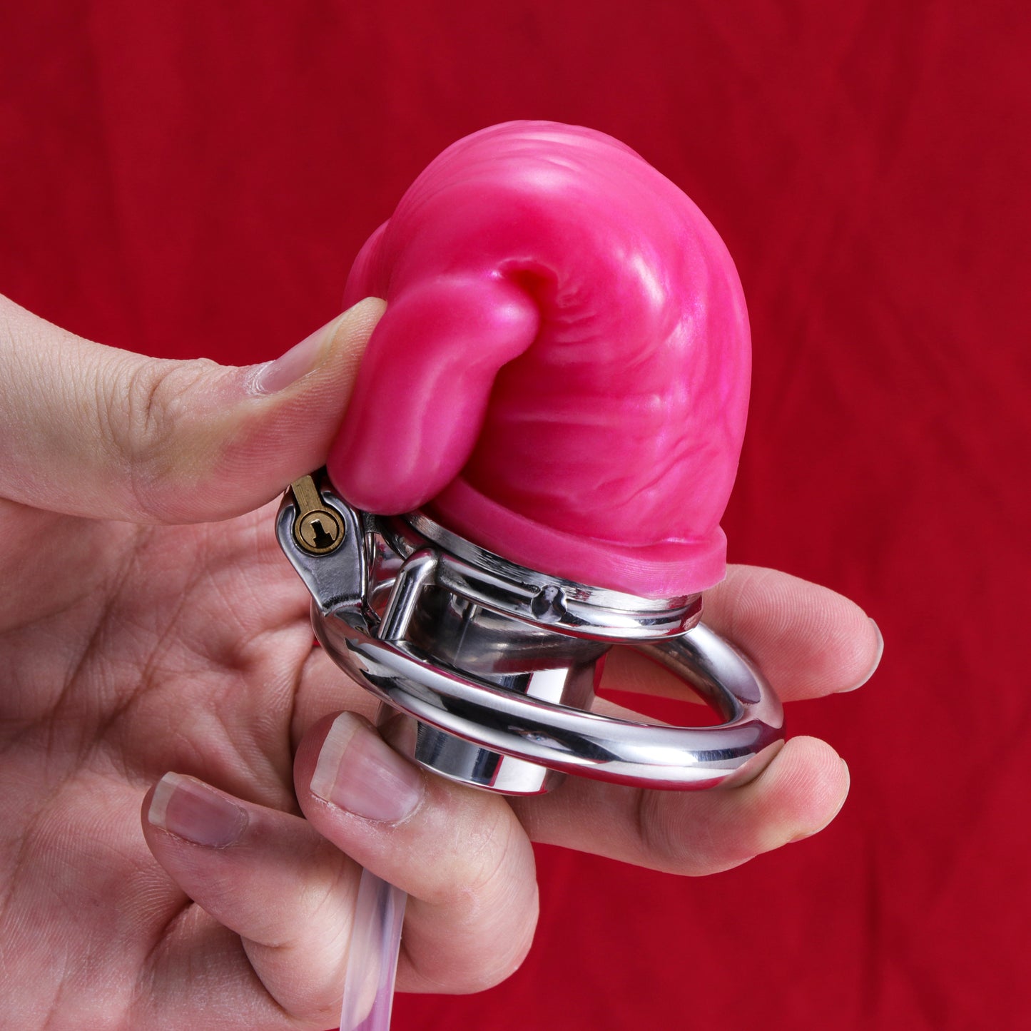 Inverted Single Cylinder Chastity Cage With Dildo & Catheter, F3407