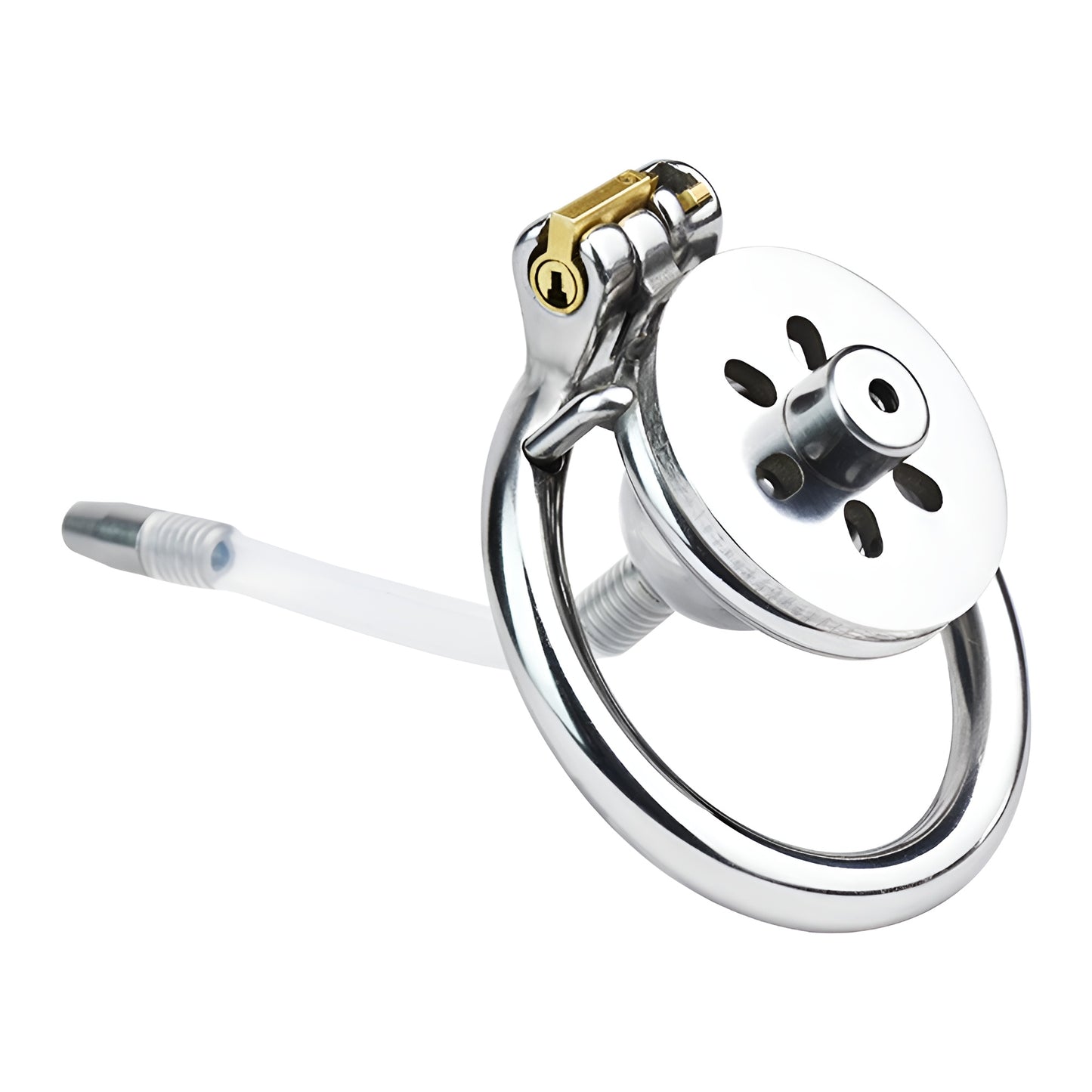 Flat Chastity Cage with Solid Metal Negative Ball and Catheter, F3192