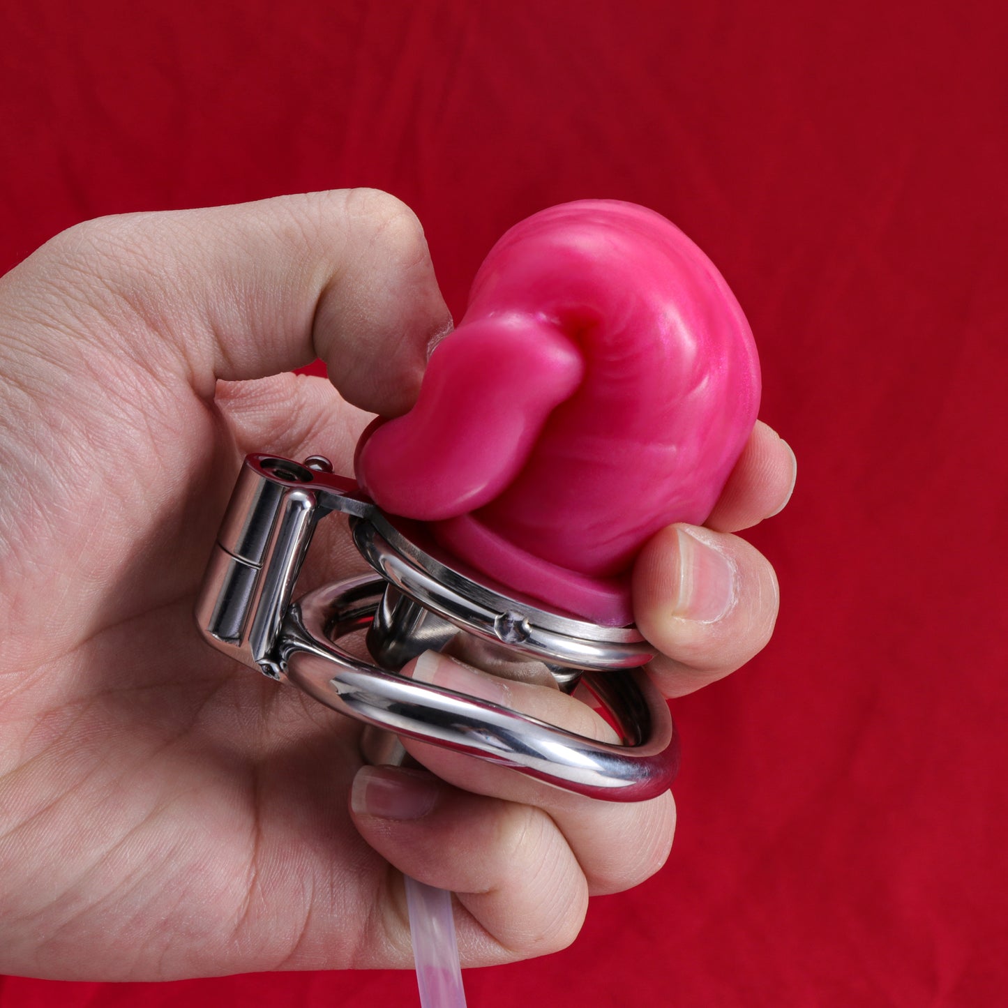 Screw Lock Inverted Double Cylinder Chastity Cage With Dildo & Catheter, F3410