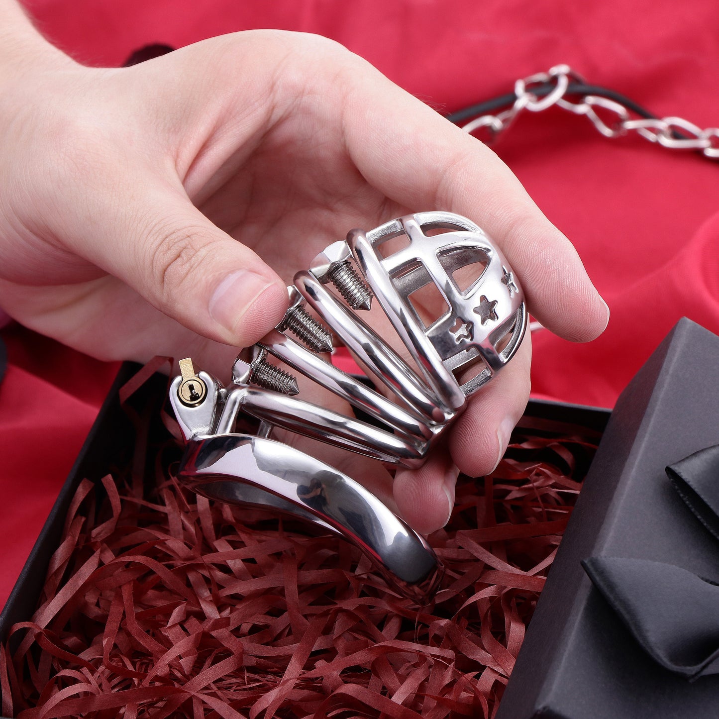 37mm Diameter Large Male Chastity Cage with Screw Spiked, F3070