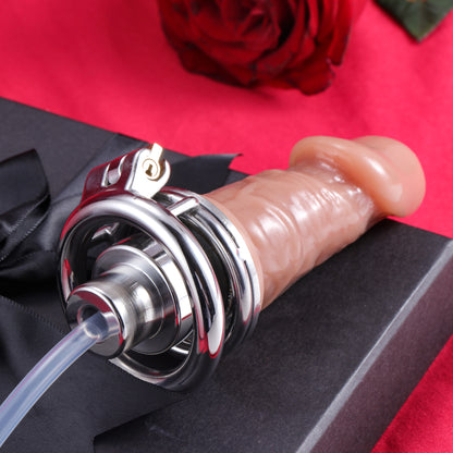 Inverted Double Cylinder Chastity Cage With Dildo & Catheter, F3408