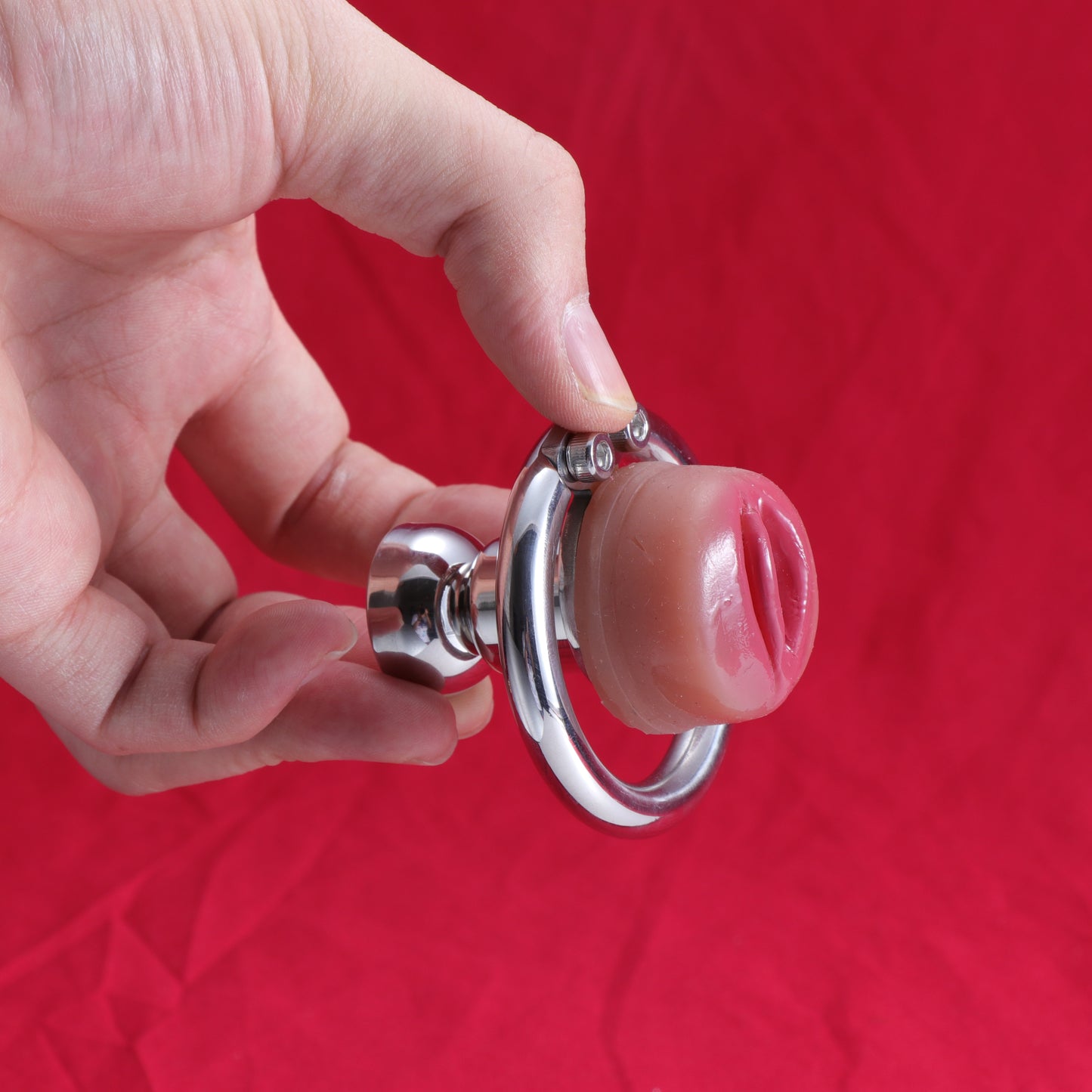 Large Flat Plate Inverted Chastity Cage With Dildo, F3405