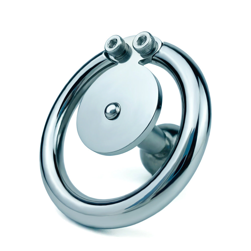 Flat Disc Chastity Cage With Inverted Steel Long Bar Ball, F3162