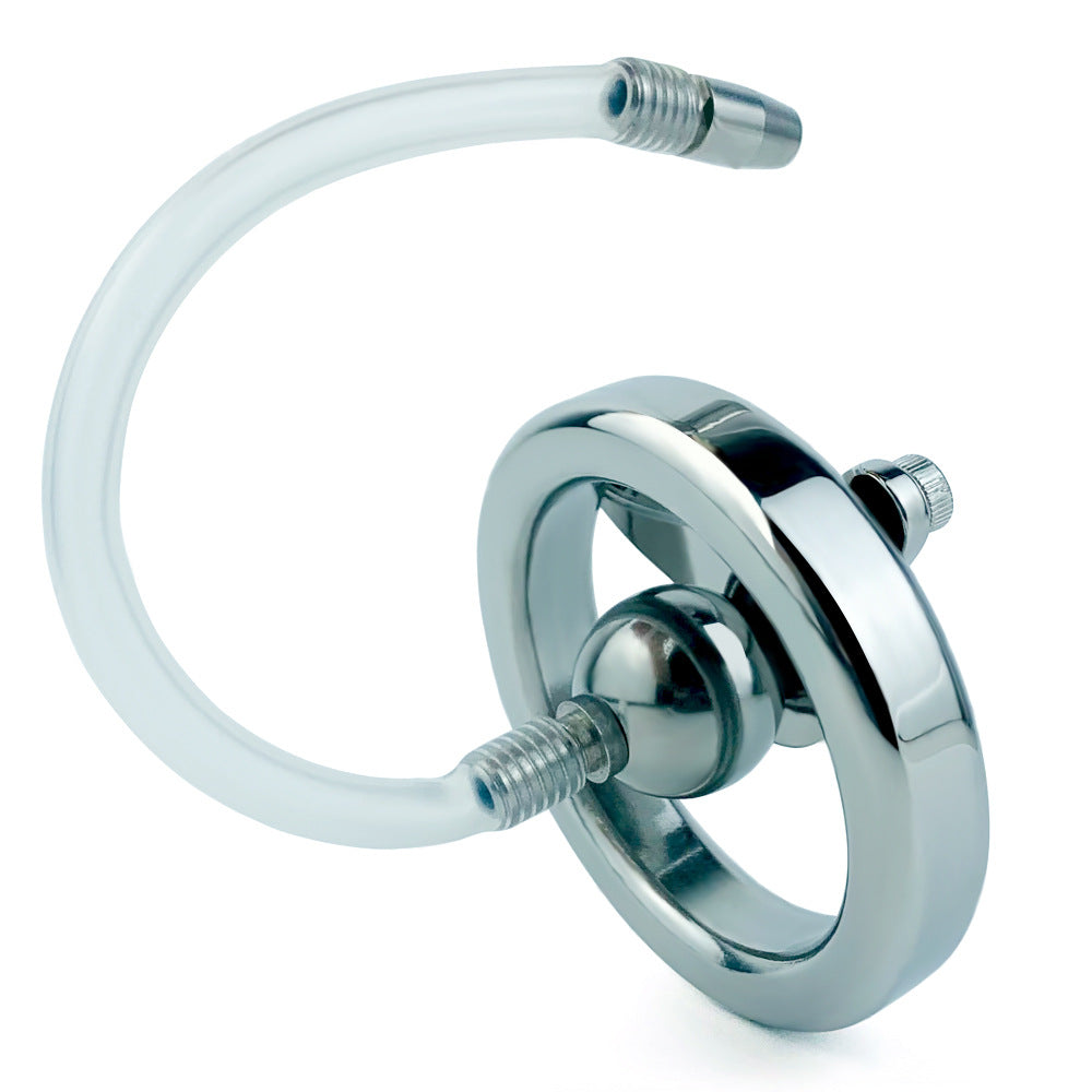 Inverted Negative Ball Flat Chastity Cage with Catheter, F3163