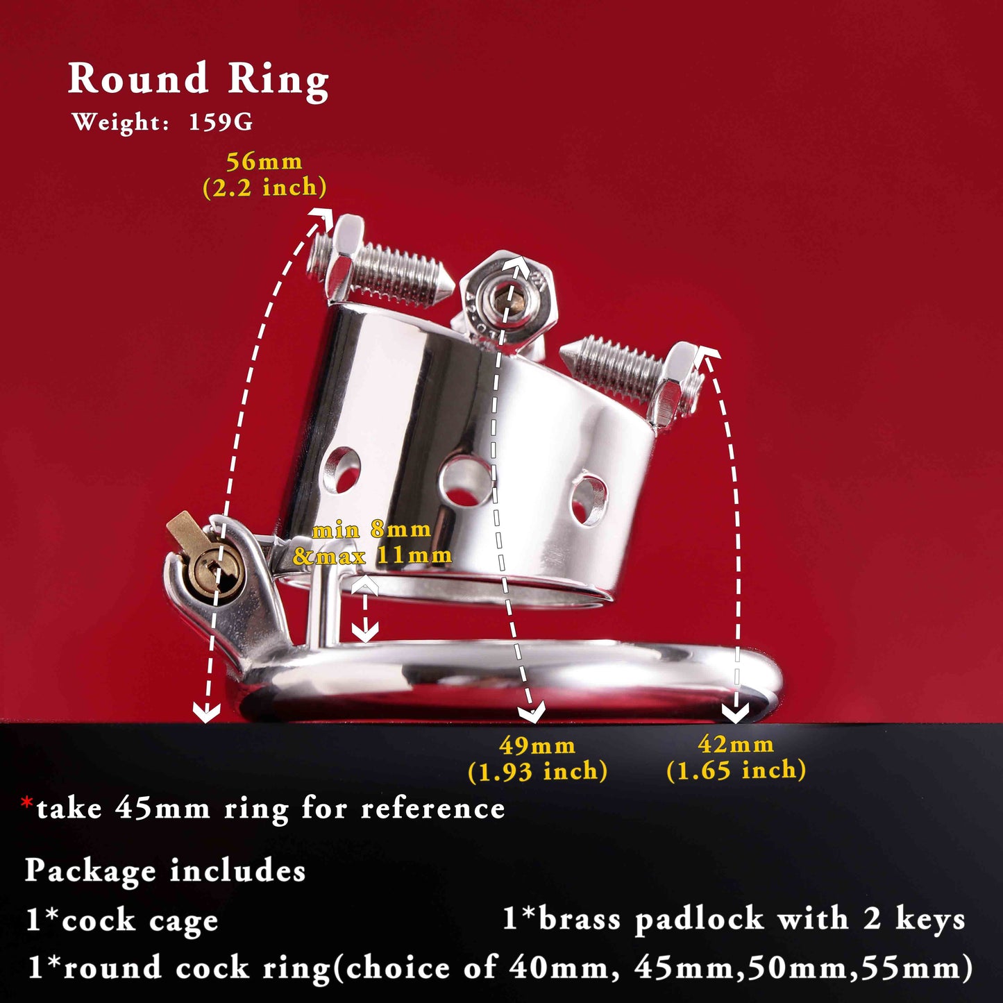 Open Head Male Chastity Cage with Removable Spikes, F3029